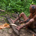 Mentawai : préparation du matériau pour le pagne
