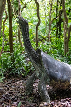 statue de tortue à dos plat disparue à l'ile aux aigrettes